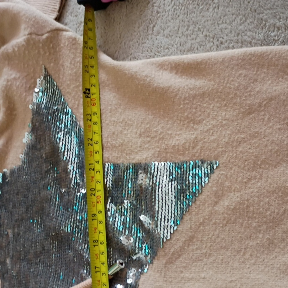 MOEWY Tan Sequin Star Hoodie hoodie swaeter.Fit XL or XXL - Picture 8 of 8